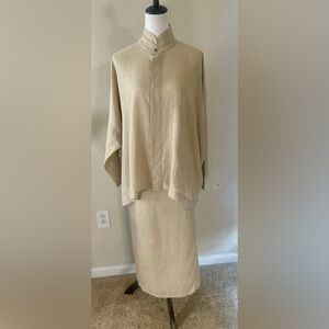 Eskandar Vintage Designer 100% Linen 2pc Skirt Set Mock Neck Long Sleeve & Skirt